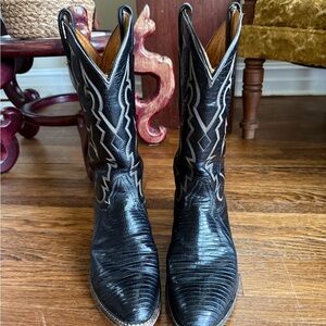 Vintage Tony Lama Exotic Black Lizard Western Boots 8D